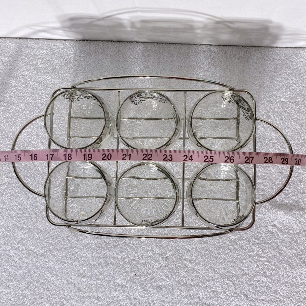 Vintage MCM 25th Anniversary Roly Poly Glasses W Silver Rim & Chrome Caddy - Picture 6 of 12